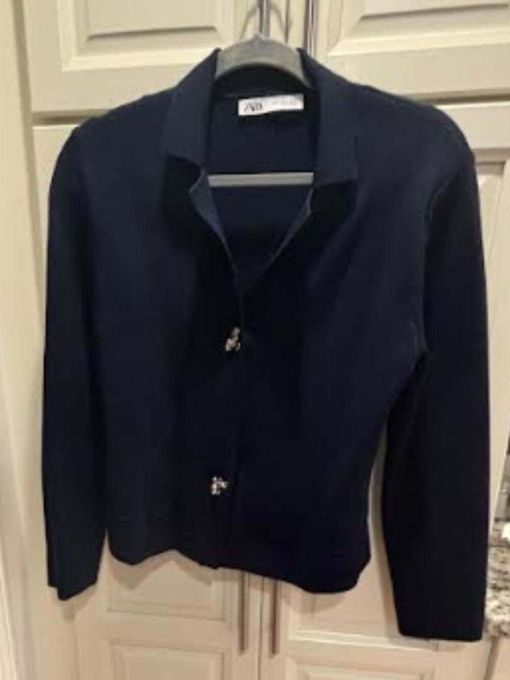 Zara Navy Blue Knit Blazer – Size Medium